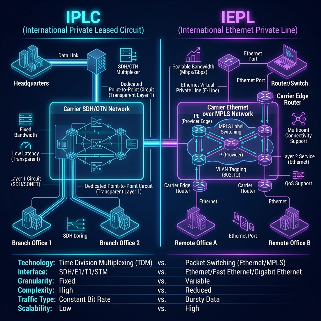 IEPL国际以太网专线与IPLC国际租用电路结构区别